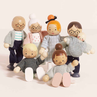 Wooden Doll Family Set — Posable FSC® Dolls with Hand - Finished Outfits - Pangolins